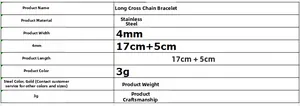 Detailed size and material specification chart for the 4mm stainless steel cross chain