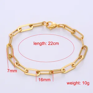 7mm breites goldene Titanstahl-Büroklammer-Armband für Herren mit Karabinerverschluss