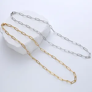 Polished stainless steel paperclip chain necklaces in gold and silver finishes