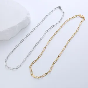Flat square stainless steel paperclip chain necklace in gold and silver finishes