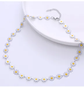 Edelstahl Gänseblümchen Choker Halskette Bunte Emaille Sonnenblume Schlüsselbeinkette Gold Silber Plattiert Schmuck Für Damen