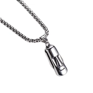 Collier Pendentif Statue Moaï de l'Île de Pâques en Acier Inoxydable Vintage pour Hommes Bijoux Visage Moaï pour Voyage