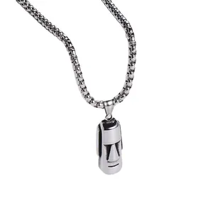 Collier pendentif statue Moai en acier inoxydable pour hommes avec chaîne maille