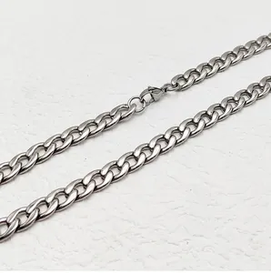 Polished silver stainless steel curb chain necklace with secure lobster clasp closure