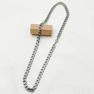 Classic silver stainless steel Cuban link necklace with a secure lobster clasp closure