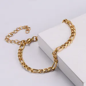 Tobillera de cadena Figaro en acero inoxidable dorado con cierre de mosquetón ajustable
