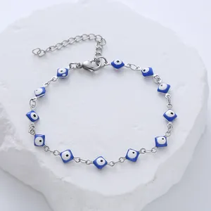 Stainless Steel Evil Eye Bracelet For Women Men Square Enamel Nazar Amulet Adjustable Chain Bracelet Fashion Jewelry Gift