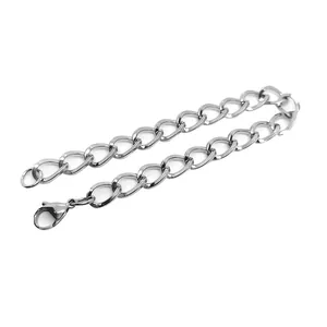 Close-up of 8.5mm silver stainless steel Cuban chain bracelet with secure lobster clasp