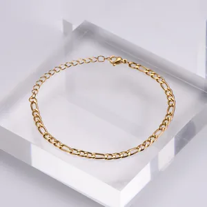 Tobillera clásica de acero inoxidable dorado con cadena Figaro y cierre de langosta