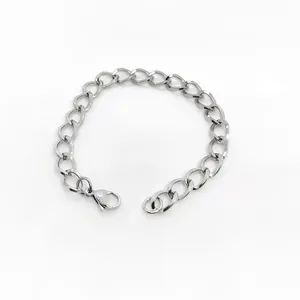 Detailed close-up of 8.5mm silver stainless steel Cuban link chain with lobster clasp