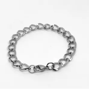 Punk style silver stainless steel heart link chain bracelet with lobster clasp