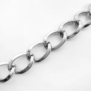 Polished 8.5mm stainless steel curb chain necklace with a classic flat link design