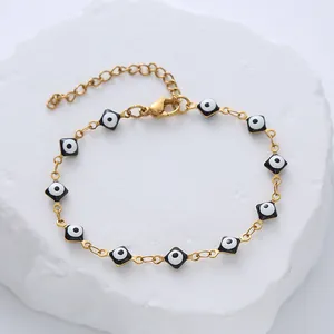 Gold plated titanium steel chain with multiple rhombus evil eye enamel pendants