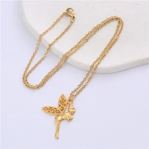 Gold stainless steel necklace with a delicate fairy pendant featuring cutout wings