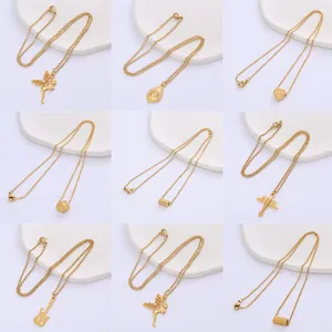 Stainless Steel Gold Plated Pendant Necklace For Women Angel Heart Star Guitar Airplane Cylinder Charm Necklace Jewelry