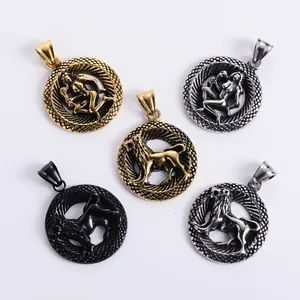 Zodiac series stainless steel lion and female pendants in gold, silver, and black finishes