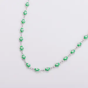 Collana in acciaio inossidabile argento con ciondoli occhio del diavolo verde