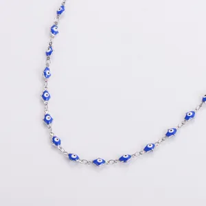 Collana chic in argento con ciondoli smaltati a forma di occhio greco blu