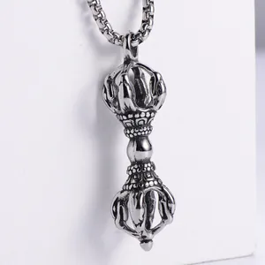 Vajra Pendant Necklace 316 Stainless Steel Retro Punk Vintage Religious Jewelry For Men Antique Finish