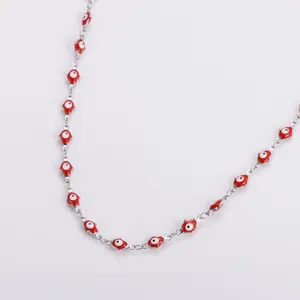 Collana con mano di Fatima e ciondoli occhio rosso su catena in acciaio inossidabile