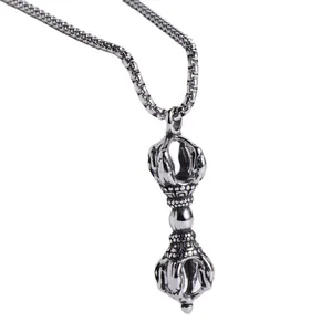 Vintage stainless steel Vajra pendant necklace with box chain for men's hip hop style