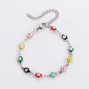 Colorful evil eye stainless steel bracelet with diverse enamel charms for women and men