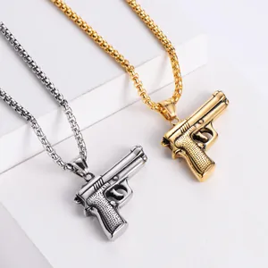 Pistolen-Anhänger aus Edelstahl in Gold und Silber mit Box-Kette für Herren