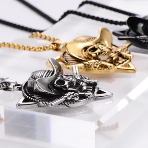 Three hip hop skull pirate necklaces in gold, silver, and black polished stainless steel