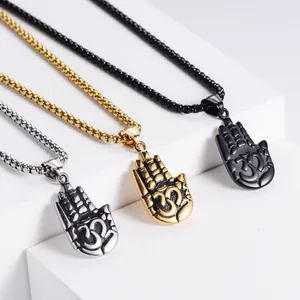 Collana Hamsa in acciaio inossidabile con ciondolo simbolo Om in oro, argento e nero