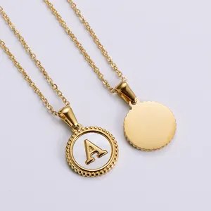 18k gold plated stainless steel letter A necklace with white shell inlay pendant