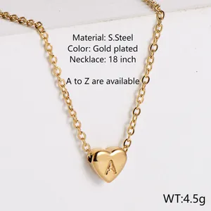 18K Gold Plated Stainless Steel Heart Initial Letter Necklace Personalized Alphabet Pendant Jewelry Gift For Women Girls