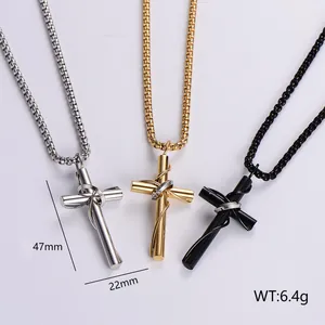 Minimalist Stainless Steel Wrapped Cross Pendant Necklace With Box Chain Fashion Jewelry For Men Women Daily Accessory Gift
