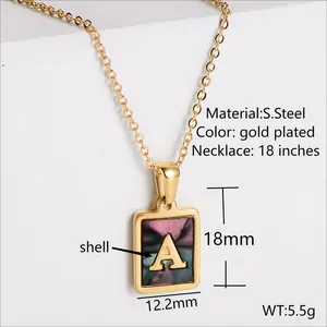Collana con Ciondolo Quadrato Alfabeto in Acciaio Inossidabile Placcato Oro 18K con Conchiglia Donna Gioielli Vintage
