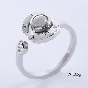 Minimalist adjustable silver ring with Roman numerals, zircon stones and center pearl bead