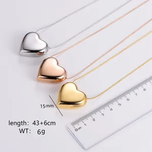 Polished 15mm 3D heart pendant necklaces in silver, gold, and rose gold finishes