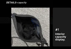 Internal capacity display of the black nylon crossbody bag with a zipped lining compartment