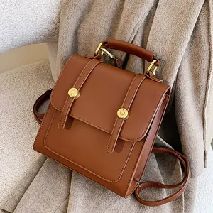 Vintage PU Leer Vrouwen Kleine Rugzak Minimalistische Vierkante Schooltas Met Verstelbare Riem Retro Reizen Daypack