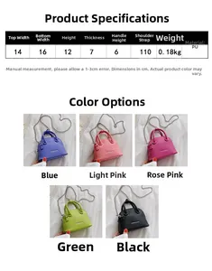 Tabella taglie e varianti colore per la mini borsa a conchiglia in pelle sintetica