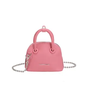 Borsa a conchiglia rosa trama litchi con catena e manici superiori alla moda