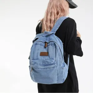 Women Casual Denim Backpack Fashion Solid Color School Bag For College Students Large Capacity Streetwear Daypack