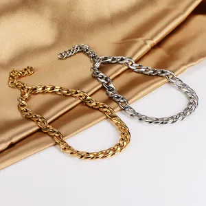 Tobilleras de cadena cubana de 8 mm en acero inoxidable pulido dorado y plateado con mosquetón