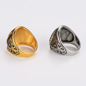 Hip hop style eagle emblem signet rings in gold and vintage silver finish