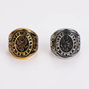 Mens military eagle signet rings in gold and silver finish with US Army emblem