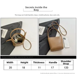 Size guide for litchi pattern bucket bag showing 20x18x11cm dimensions and capacity