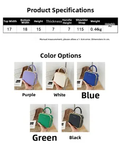 Detailed view of octagon acrylic crossbody bag dimensions and five color variations