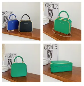 Octagonal acrylic shell bag with knot handle and gold chain detail in various colors
