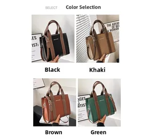 Collage of chic tote bags in black, khaki, brown, and green with AMISIE logo