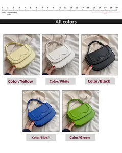 Dettaglio mini borse a tracolla da 20 cm nei colori giallo, bianco, nero, blu e verde