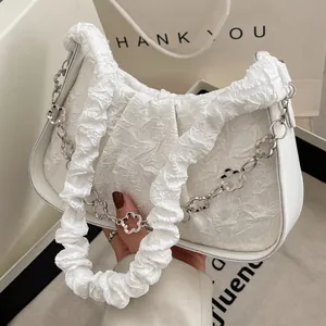 Borsa Sottobraccio Pieghettata In Stile Francese Da Donna Borsa A Tracolla Con Catena A Fiori Argentata Borsa A Mano A Mezzaluna In Jacquard Floreale Minimalista