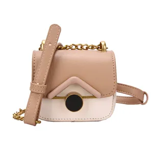 Mini borsa a tracolla retrò bicolore beige e crema con catena dorata